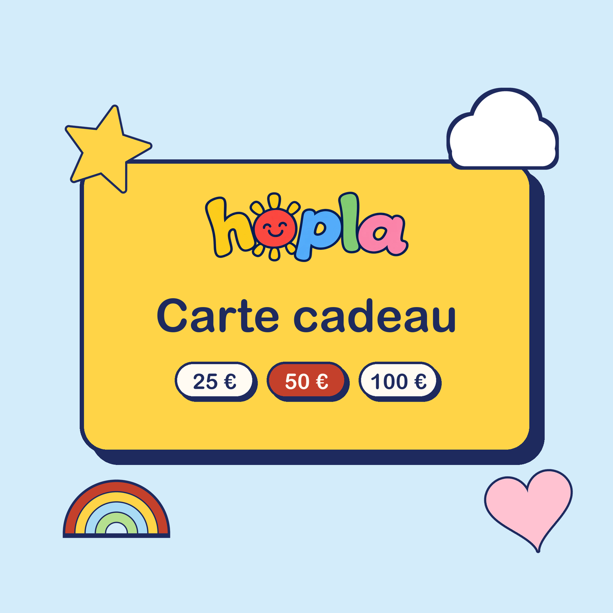 Carte cadeau Hopla de 25, 50 ou 100 €